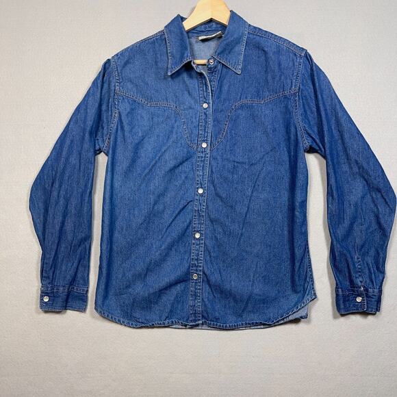 Rosettes Western Denim Shirt Women Large Snap Front  Embroidered America USA - Picture 4 of 12